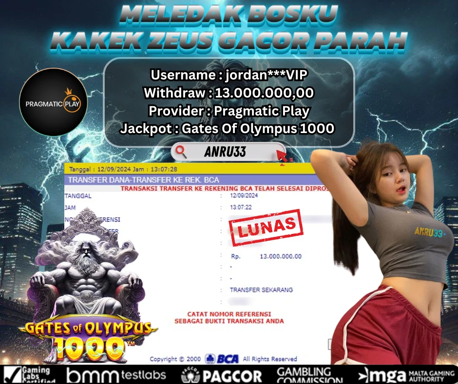 ANRU33 JACKPOT SLOT Gates Of Olympus 1000 RP 13.000.000,00 - DIBAYAR LUNAS